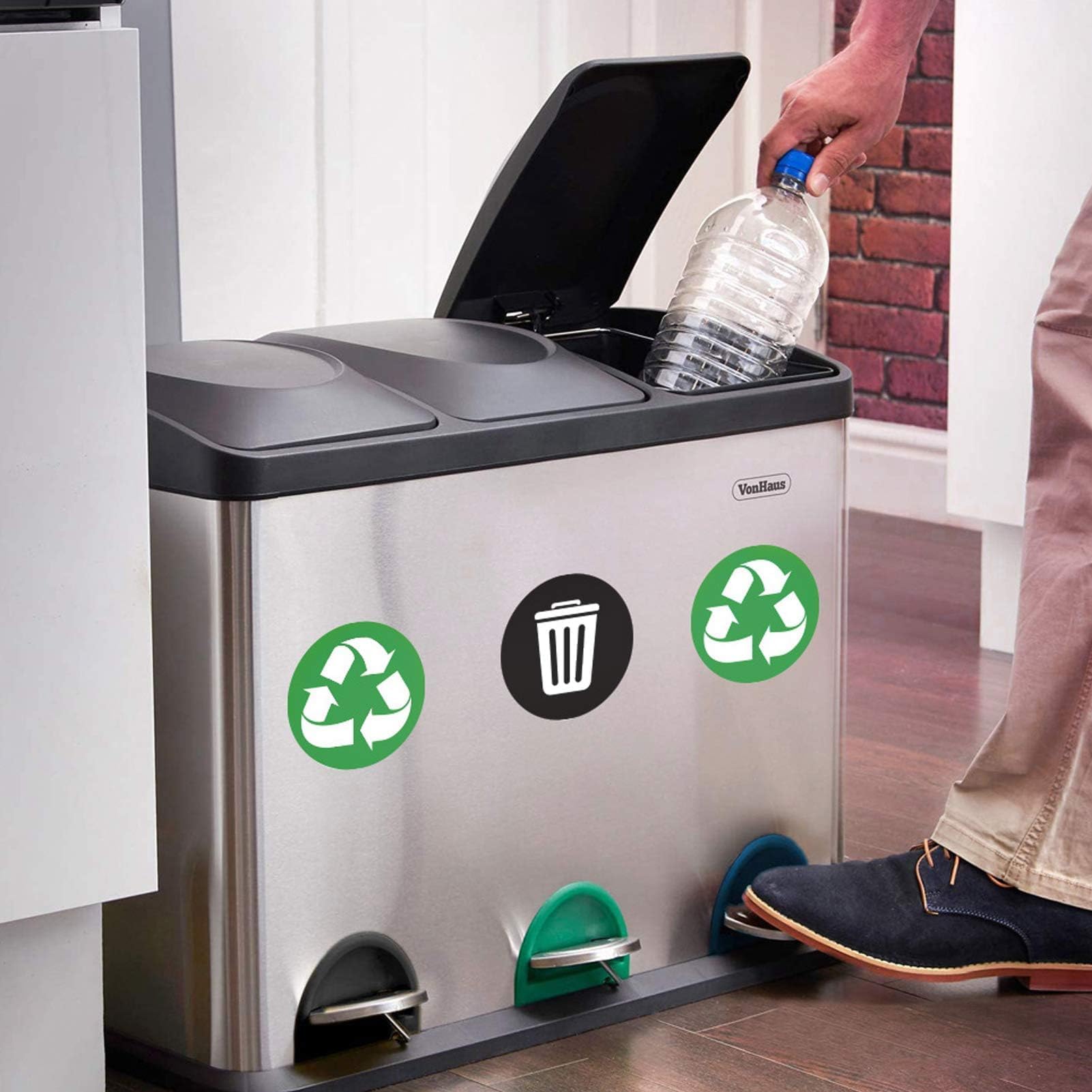 Autocollant de Recyclage HERCHR, Pack de 18 Autocollants Vinyle pour Poubelle Intérieur Extérieur