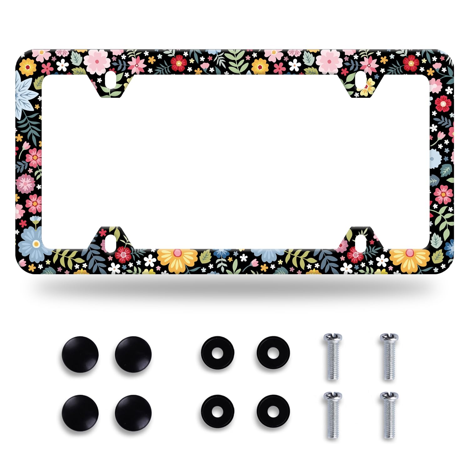 Colorful Bright Watercolor Flowers Floral Cute License Plate Frame 1 Pack Stainless Steel License Plate Frame Accessory Car Plate Frame Decor 12.3" x