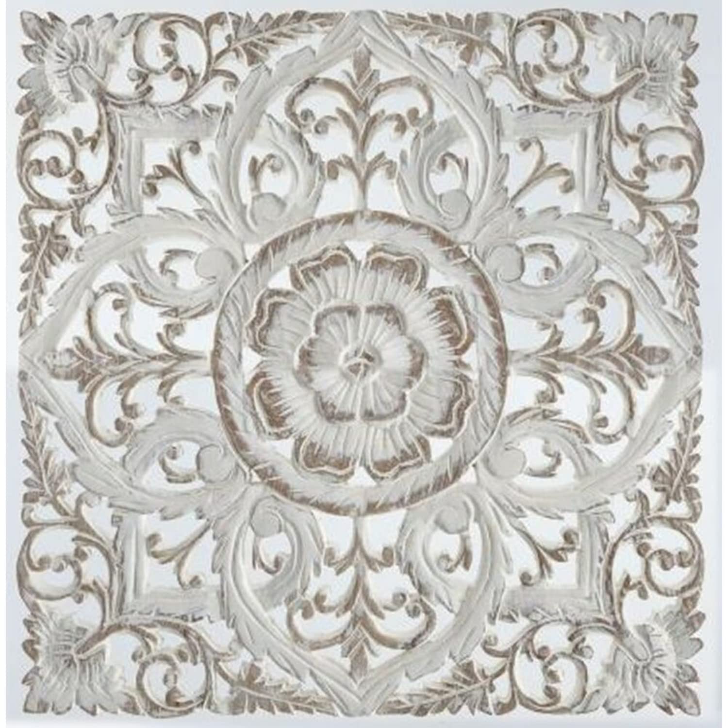 DKD Home Decor Decoración de Pared Blanco Mandala Madera MDF (60 x 2 x 60 cm) - Marca EAN: 8424001993772