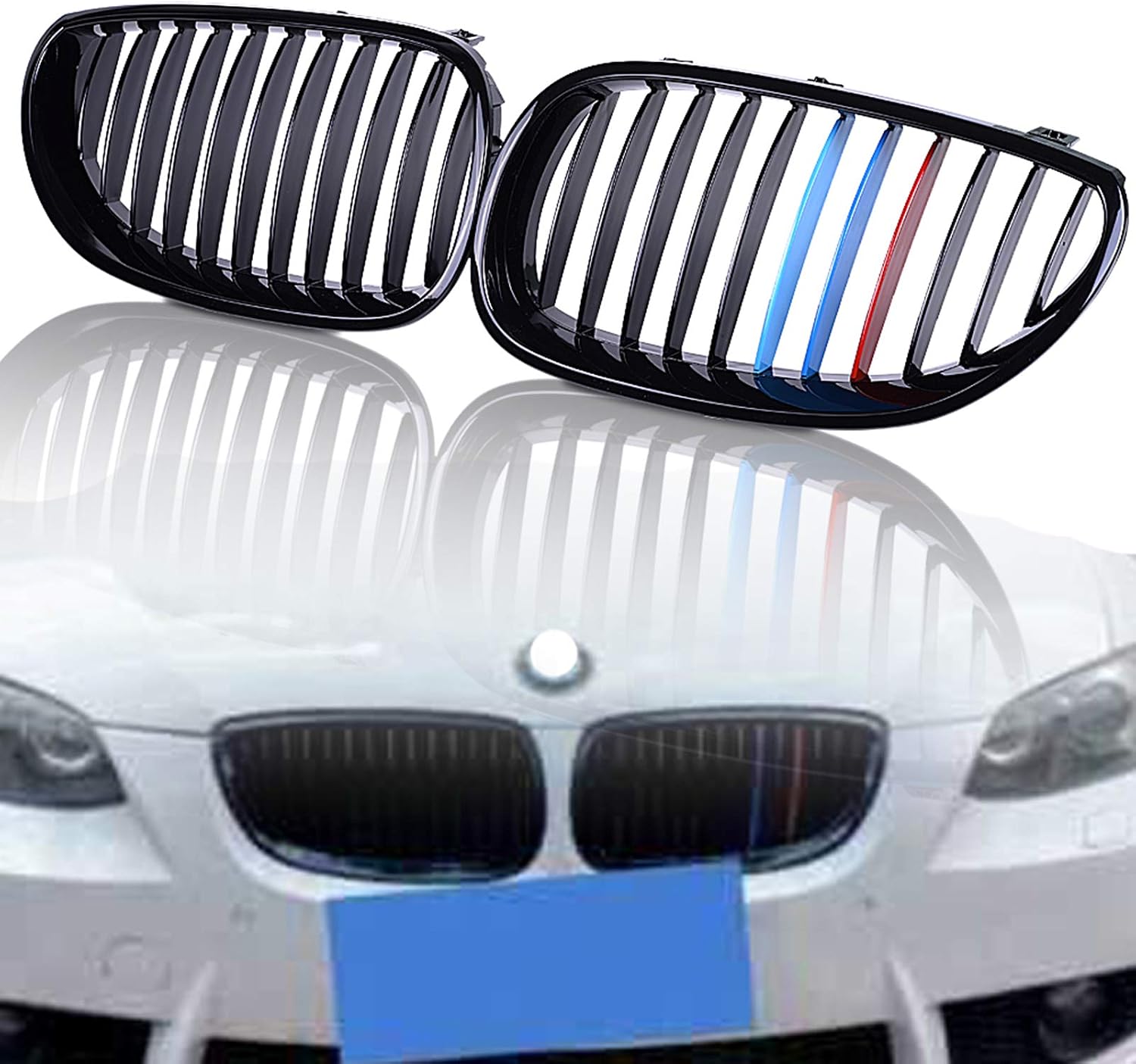 runmade Front Kidney Bumper Grille Grill Compatible with BMW 5 Series 520i 523i 528i 530i 535i 550i (MutiColor Gloss Black, Single Line, 2003-2009 E60)