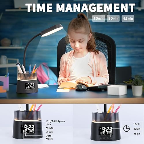 Miniatura 4 de Lámpara de escritorio LED para oficina en casa, lámpara de mesa táctil con puerto de carga USB, 3 modos de color luz de lectura regulable continua,