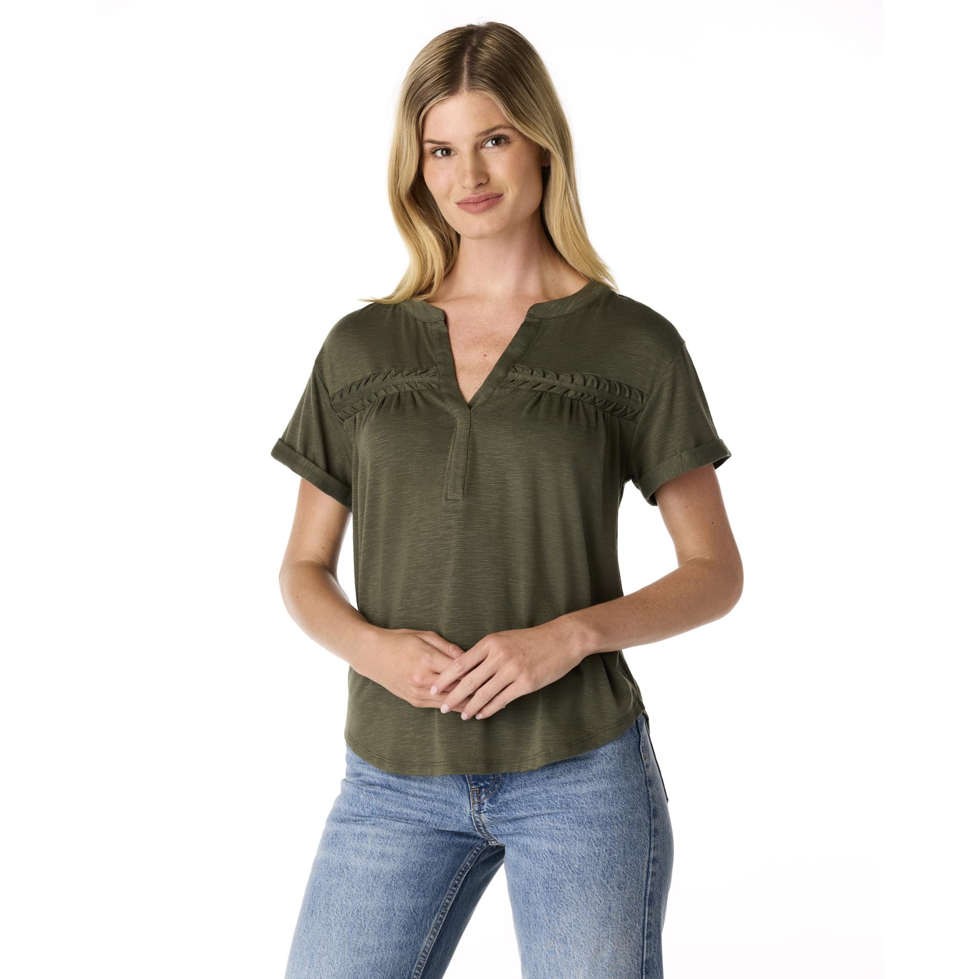 Cable & Gauge Women's Henley Short Sleeve Top – Soft Jersey
