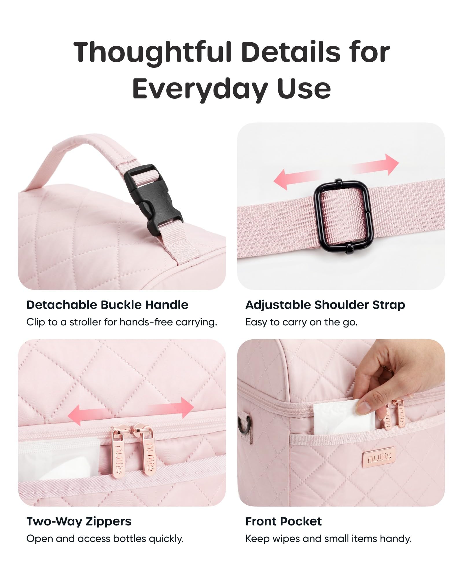 Nuliie Muttermilch Kühltasche mit Eisbeutel passend für 6 Babyflaschen Rose