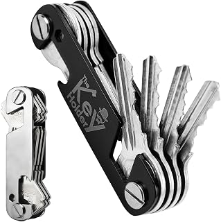 2PCS Key Organizer Keychain, Compact Key Holder Keyring, Smart & Light-weight Multi-tool Folding Key Chain with Bottle Opener/Phone Stand (Up to 6 ~10 Keys, Black & Silver)