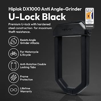 Hiplok D1000 Anti-Angle Grinder Bike Lock | Resists Angle Grinder Attacks | 32mm Shackle with 3 Replaceable Keys | High Security D Lock for Scooter, E-Scooter, Bicycle, E-Bike, Cargo Bike & Motorcycle