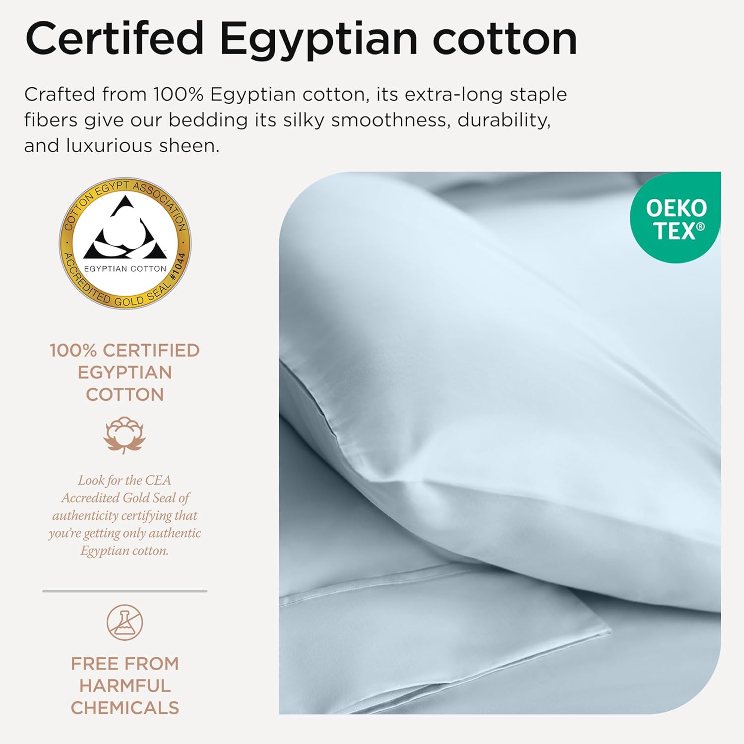 Threadmill Egyptian Cotton Sheets for King Size Bed | 100% Certified Egyptian Cotton King Bed Sheets Set | Snug Fit Elastic Deep Pocket King Sheets Soft, Breathable Solid Sateen | Light Blue - Image 3