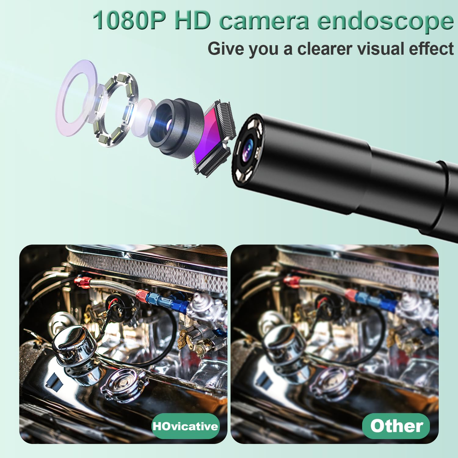 Caméra D'Inspection Endoscope HD 1080P - Écran 4.3" IPS, 16.5 Pieds Semi-Rigide, IP67 Étanche, 8 LED - HOvicative