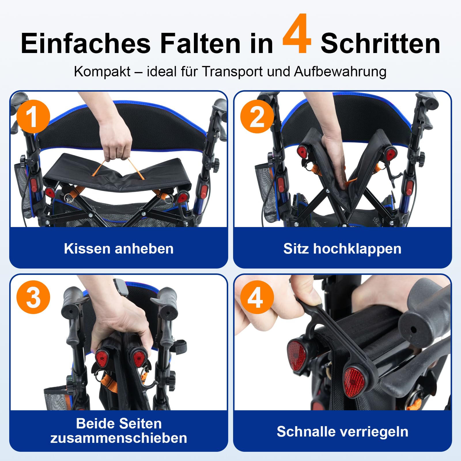 Andadores para personas mayores, andador con asiento, capacidad de carga de 159 kg, asiento grande (46 cm), ruedas de 20 cm, 6 niveles de ajuste de altura, andador con marco de aluminio ligero para