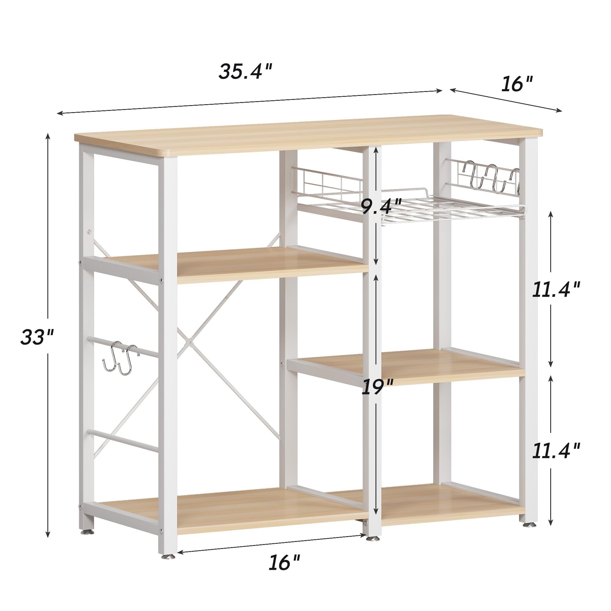 Scaffale da Cucina, 3 +4 Supporto per Forno a Microonde con Ripiani, Mobile cucina salvaspazio con cesti in Filo Metallico, 90x40x83 cm (Acero)