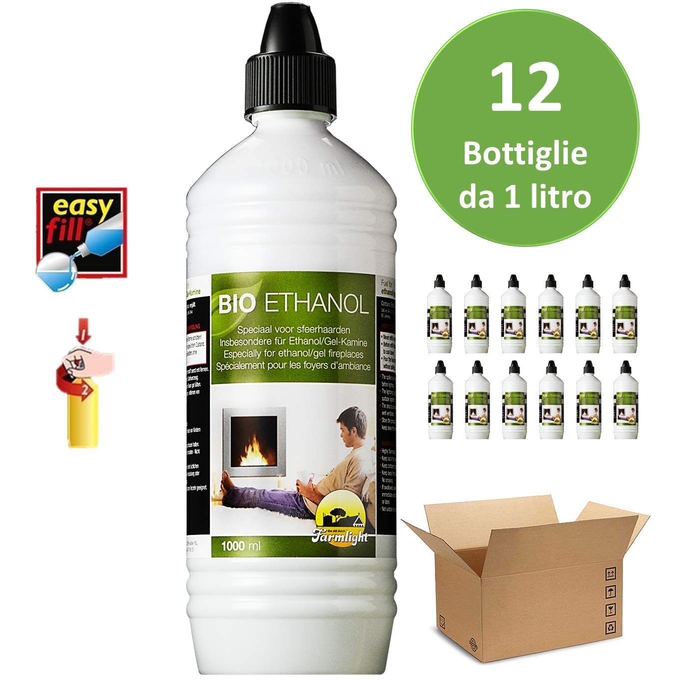 Bioetanol 12 litros, sin Olor, biocombustible de Origen 100% Vegetal, Compatible con Todos los hornos eléctricos o mecánicos.