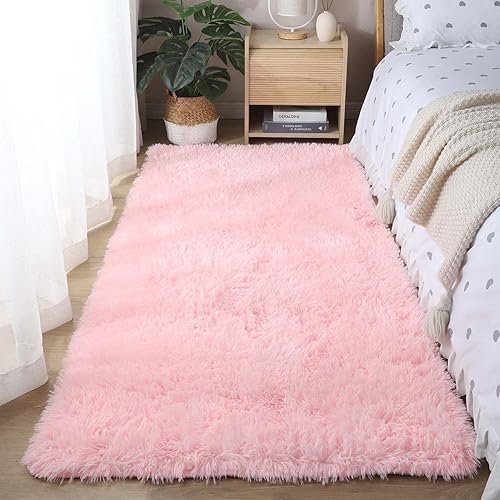 Miniatura 2 de OdentBlca Alfombra rosa de 4 x 5 pies para dormitorio de niñas, alfombra peluda peluda para habitación de niños, alfombra peluda para sala de estar,