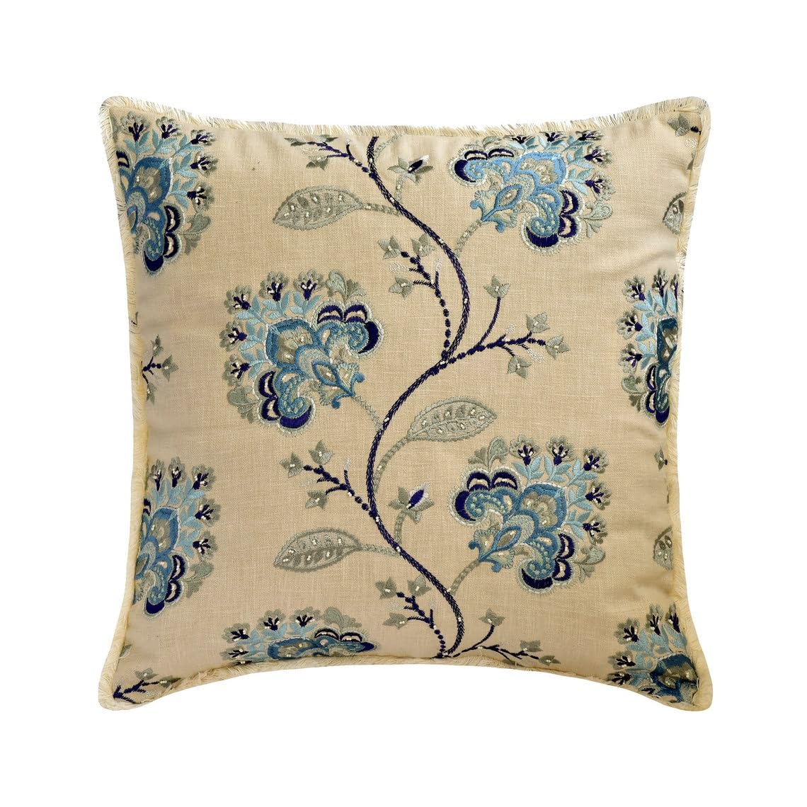 The HomeCentric Decorative Blue Pack of 2, 65x65 cm (26"x26") Euro Shams, Linen Floral & Pearl Embroidery Euro Shams, Nature & Floral Pattern Contemporary Style - Morning Flower