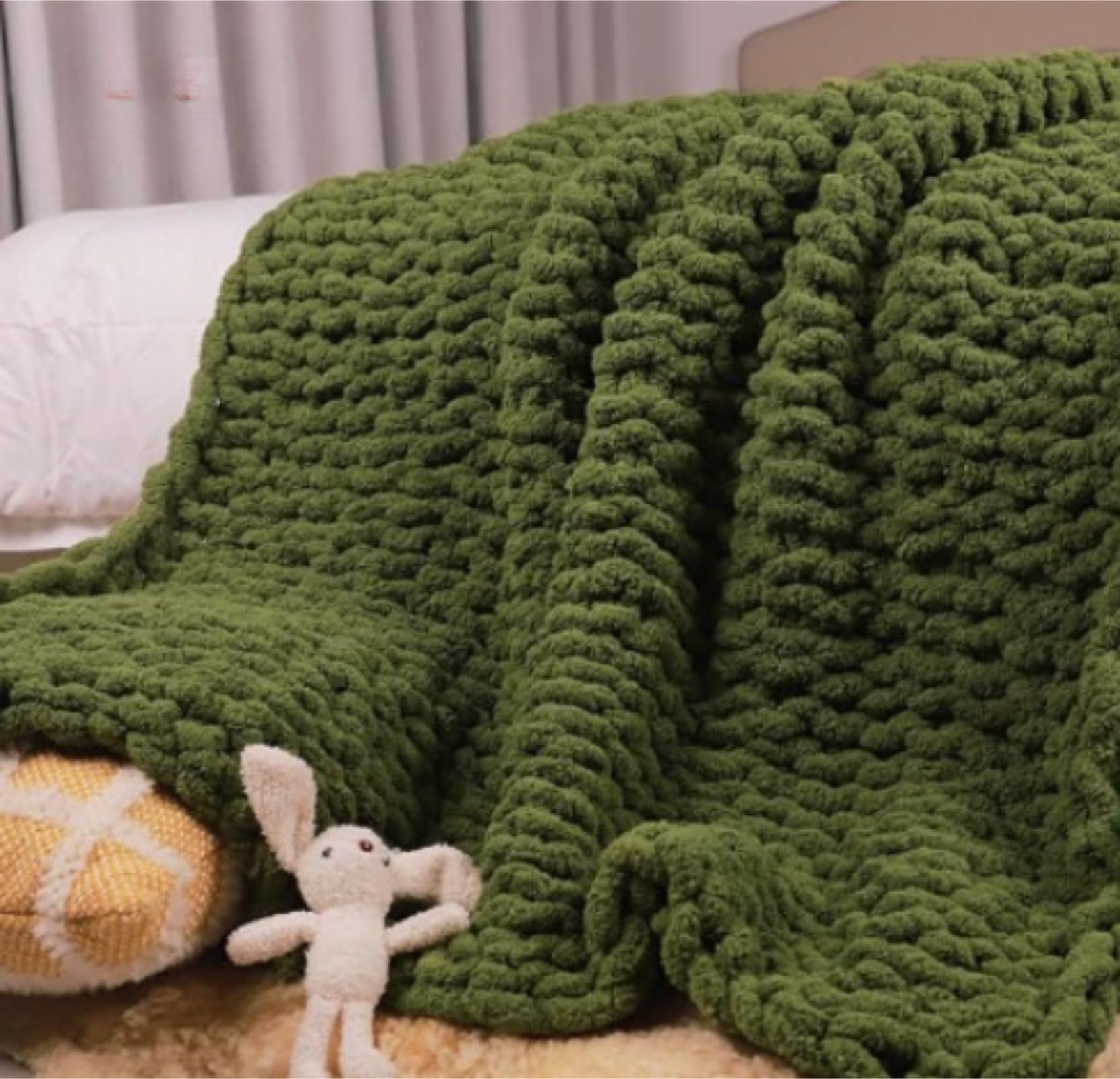 FENXIXIONE Knitted Blanket Chunky Knit Throw Chunky Knitted Blanket Throws for Sofa Large Knitted Bed Throw Blankets for Beds 100X150,beige (100X150,Green)