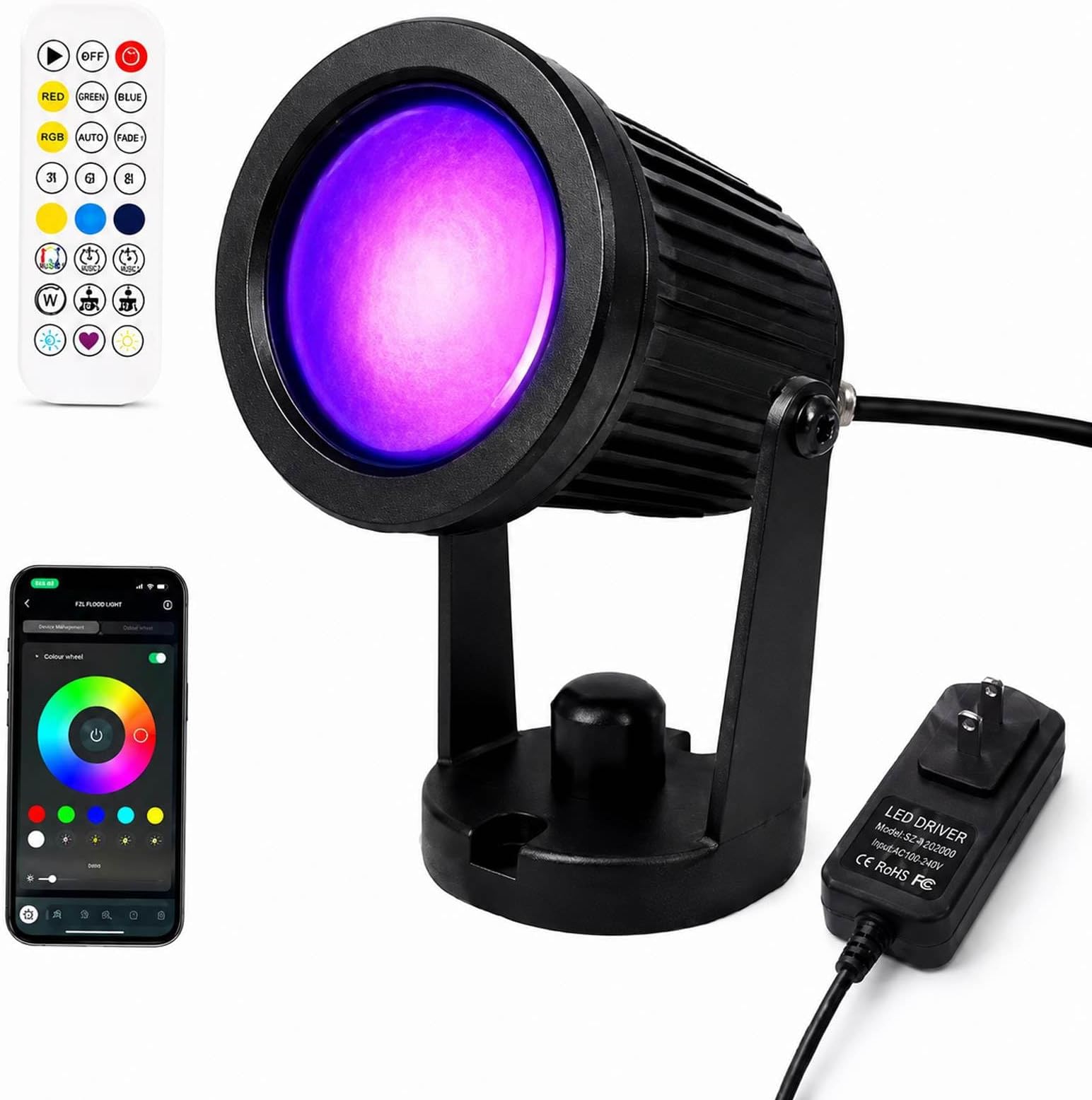 Outdoor Lights,15w Spot Lights Outdoor with US Plug and Remote Control,Dimmable Halloween Decor Christmas Lights Outdoor,Waterproof Spotlight with Timer