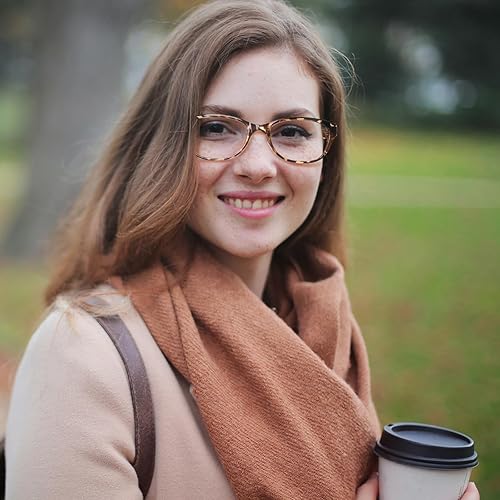 Miniatura 8 de Henotin Paquete de 5 lentes de lectura para mujer, elegantes lentes de lectura con bloqueo de luz azul, marco vintage de ojo de gato