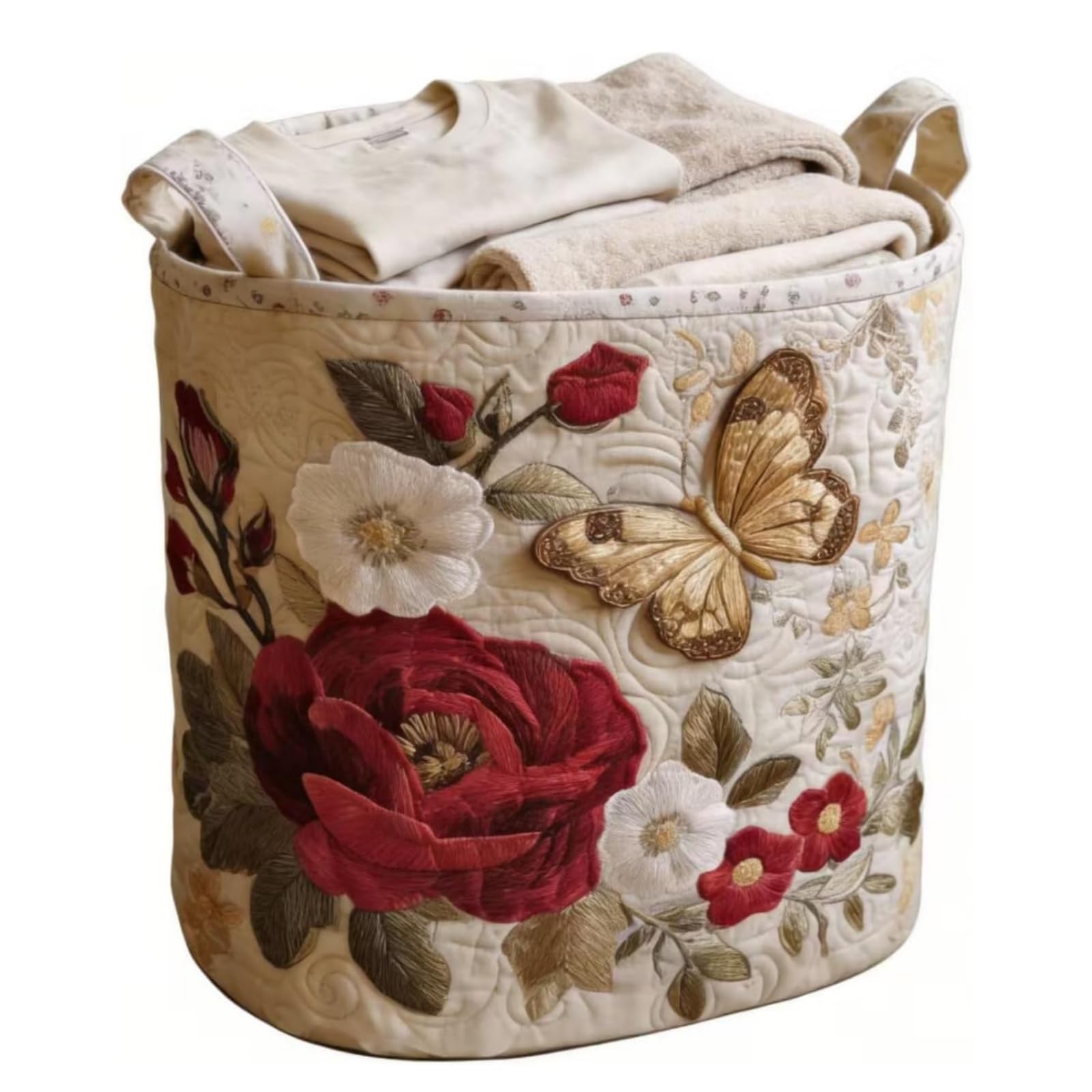 SDSFGX Large Quilted Laundry Basket Foldable Laundry Hamper with Handles Cute Boho Quilted Storage Basket for Clothes Toys