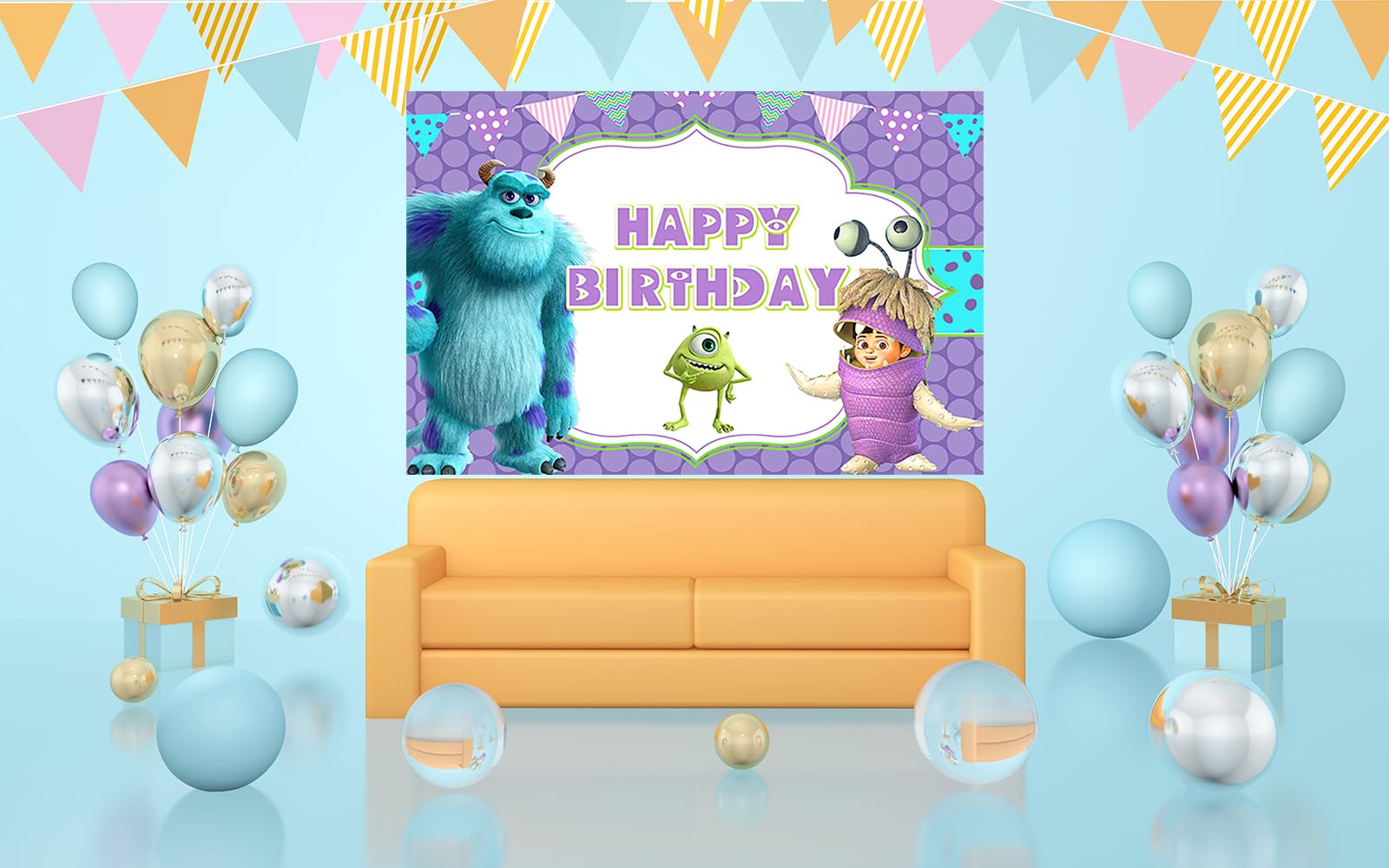 Amazon.com : Purple Monster Inc Backdrop for Birthday Party Supplies 5x3ft Monster  Inc Boo Theme Baby Shower Banner for Birthday Party Cake Table Decoration  HM548E : Electronics