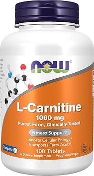NOW Supplements, L-Carnitine 1,000 mg, Purest Form, Amino Acid, 100 Tabs
