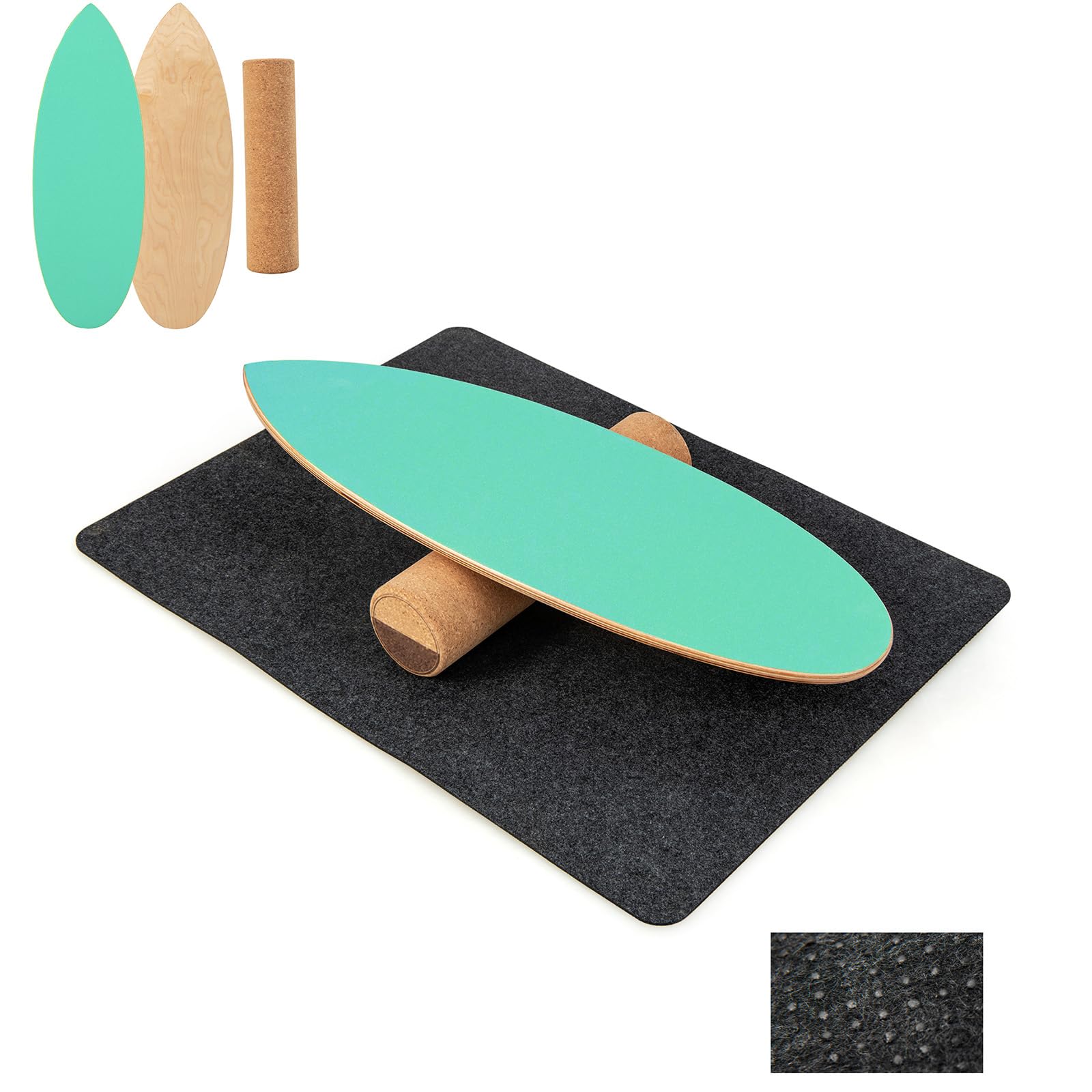 GYMAX Balance Board aus Holz, 15 mm BalanceBoard mit 10mm Korkrolle & rutschfeste Matte aus Filz, Indoor Surfboard, Wackelbrett, Gleichgewichtsboard für Kinder & Erwachsene