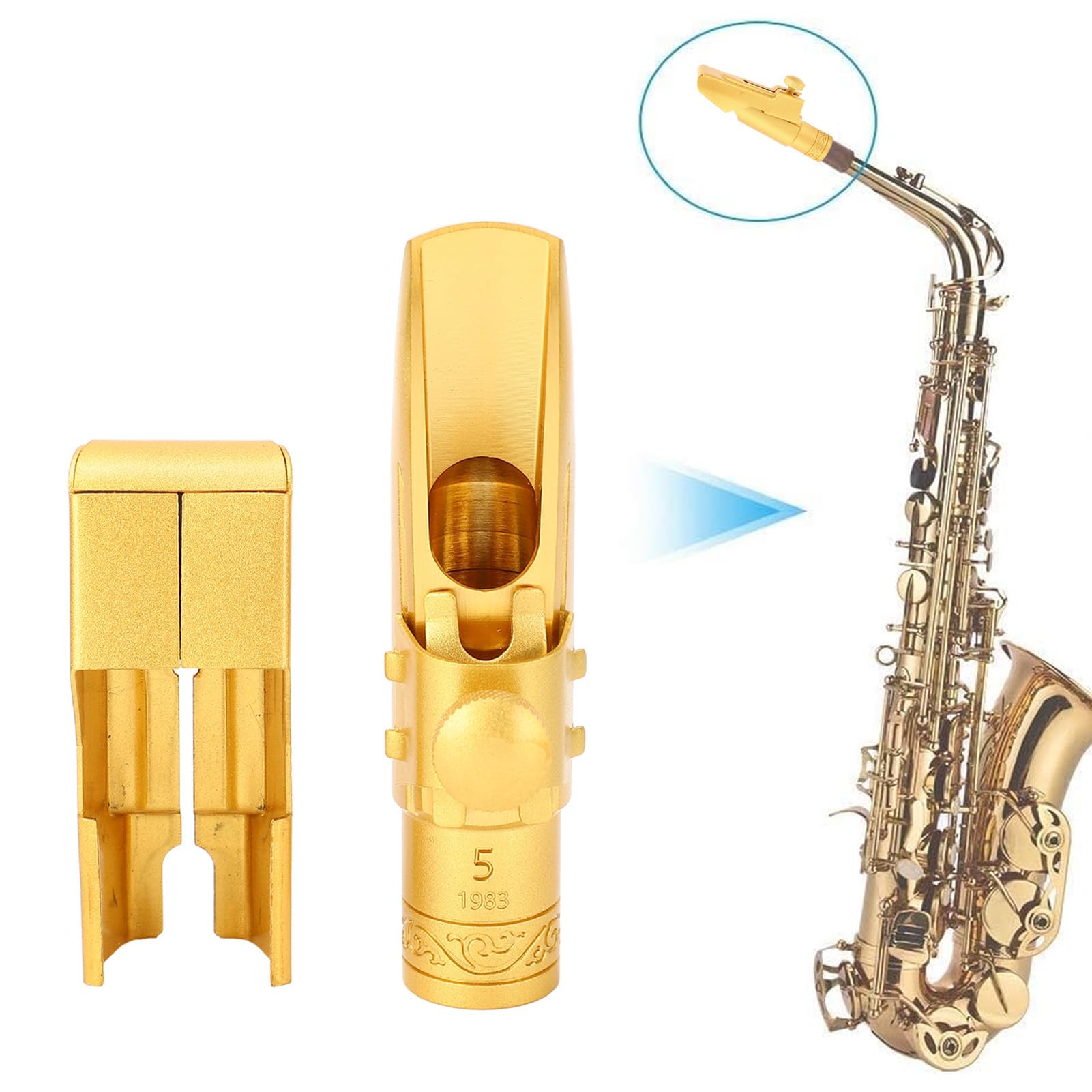 Boquilla para saxofón alto con tapa, de metal de latón Eb 5C, repuesto para profesionales principiantes, cubierta deslizante esmerilada