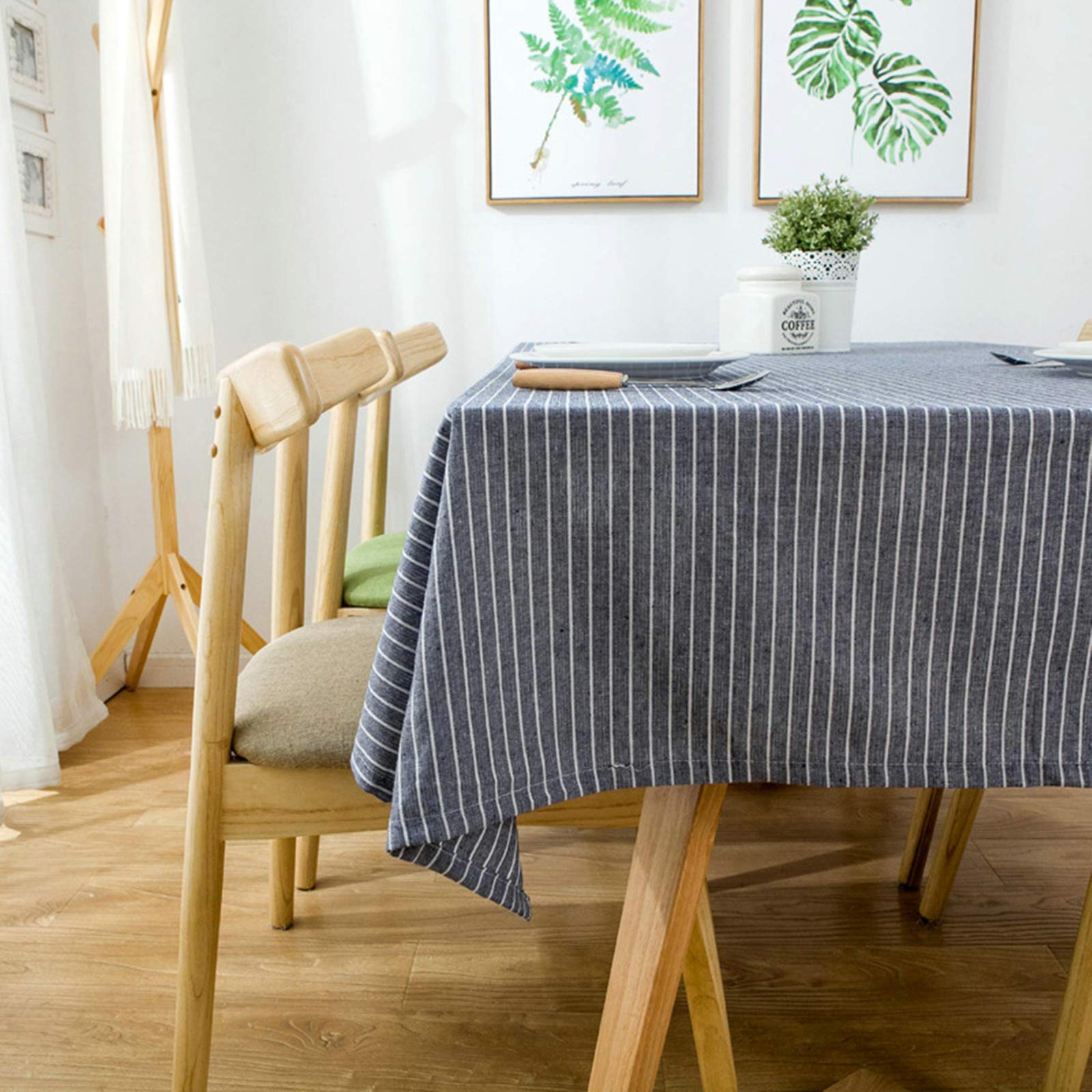 Nappe Coton Picnic Bleu Gris 130x220cm à Fines Rayures