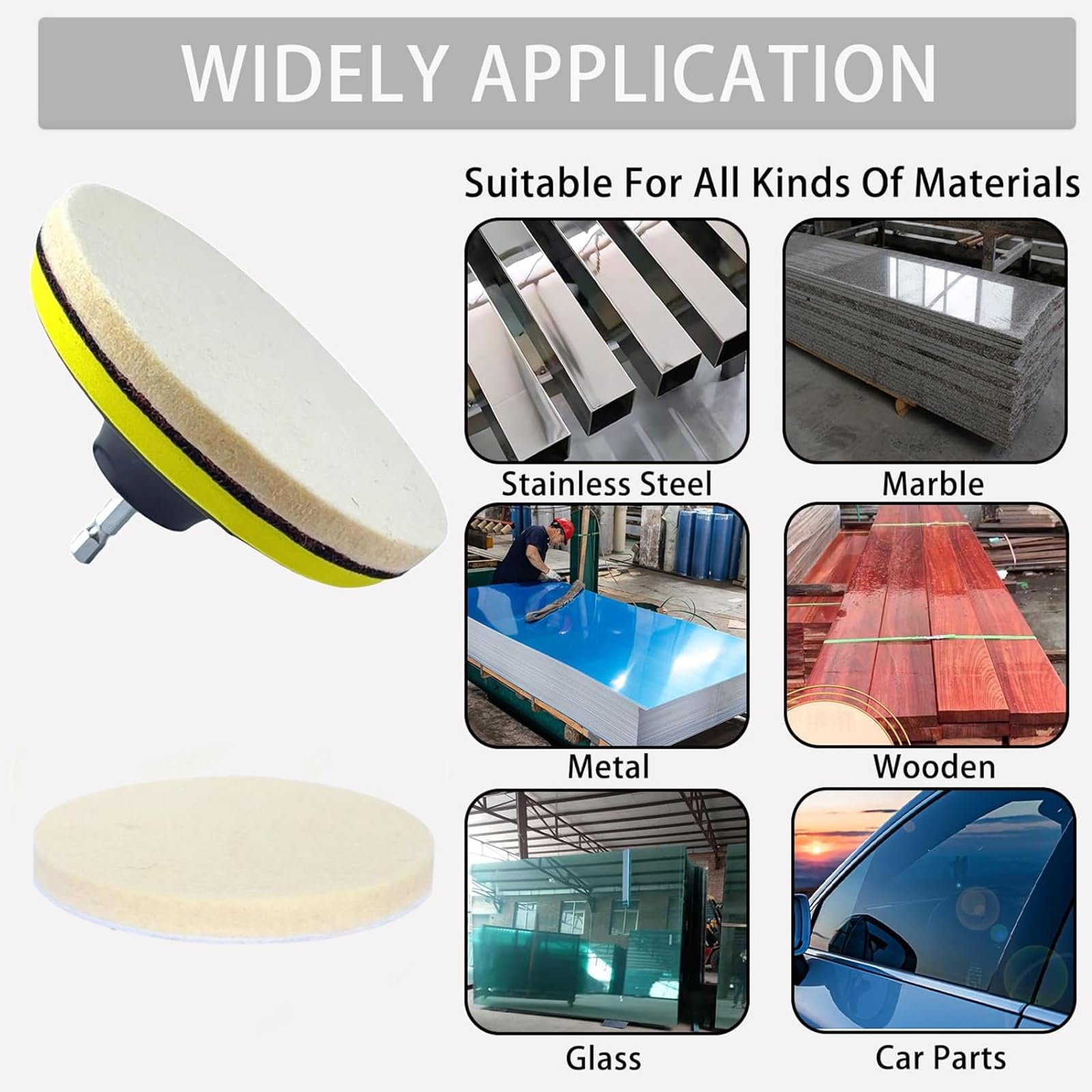 Tampons Polissage Feutre 125mm 9mm Disques Laine M14 Adaptateur Polir Verre Plastique Métal Marbre