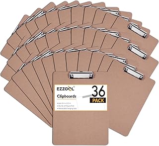 Clipboards Bulk, EZZGOL 36 Pack Letter Size Wood Clipboards, Low Profile Clip, Recycled Hardboard Clipboard with Hang for School Classroom Home