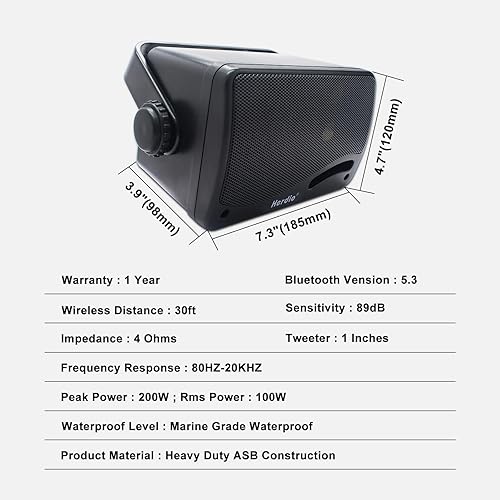 Miniatura 9 de Herdio Altavoces Bluetooth para exteriores de 3.5 pulgadas con cable, impermeables, 200 W, 3 vías, actualizados en 3 vías, sistema de sonido fuerte