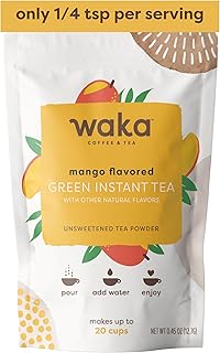 Waka Instant Green Tea Mix, Mango Flavored - 100% Tea Leaves, No Additives, Unsweetened Sample/Travel Size Tea Powder - Easy Quick Hot and Iced Teas, Up to 20 Cups or 5 Quarts (.45oz)
