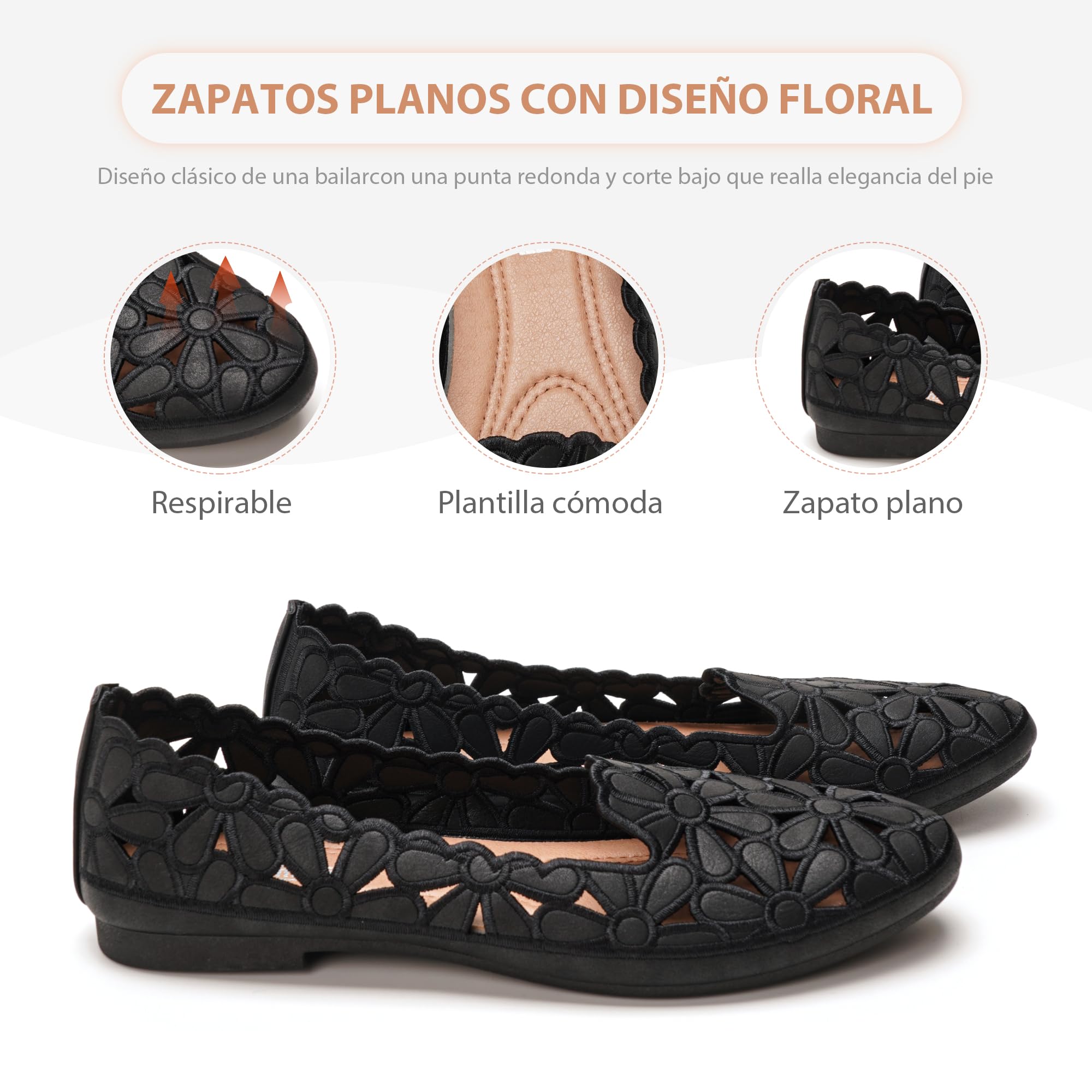 GLAMORA Bailarinas Mujer Caladas Manoletinas Zapatos Planos Transpirables Diseño Floral Calzado Verano Ligero Cómodo Puntera Redonda Zapatos Mujer