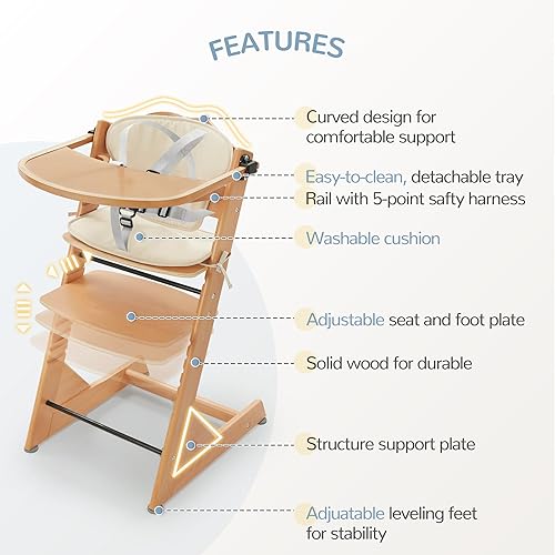 Miniatura 3 de Curipeer Silla alta convertible de madera para bebés y niños pequeños, silla de alimentación para bebés y silla de comedor para niños pequeños con