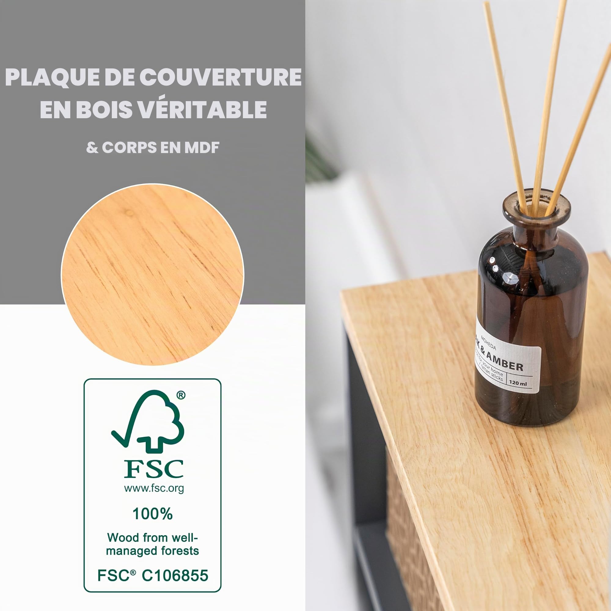 Eluno Organisateur de Salle de Bain avec 3 Niveaux - Chariot de Salle de Bain et de Cuisine (Bois-Gris)