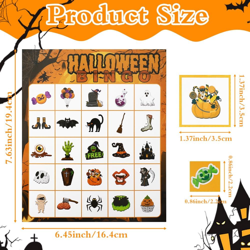 Halloween Bingo Game Cards, 24 Players Halloween Bingo Cards for Halloweens Party Games Gifts Classroom School Family Group Activities Crafts Accessories, Halloweens Indoor Bingos Game
