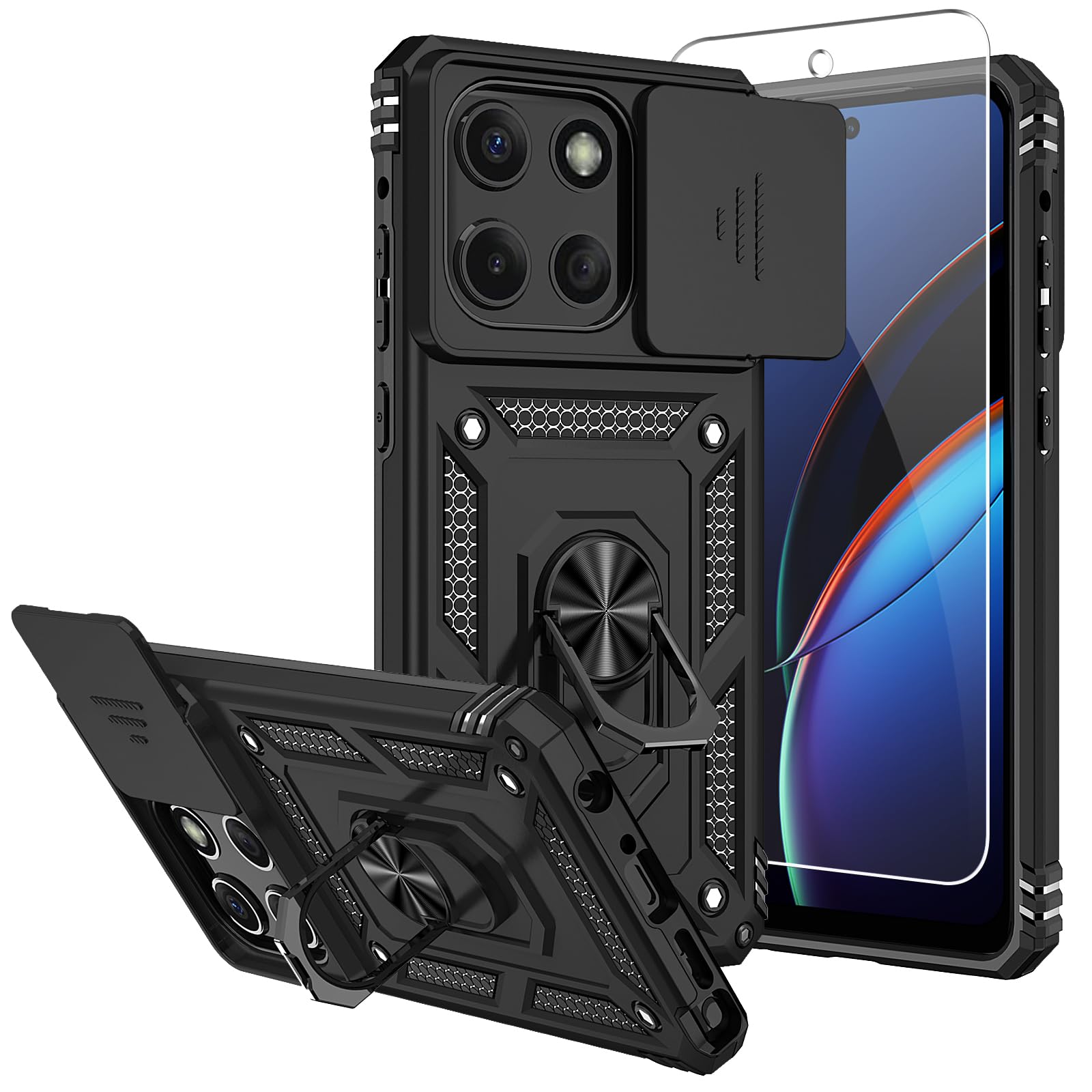 SMKY for Moto G Stylus 5G 2025 Case,with Screen Protectors and Camera Cover,16ft.Drop Tested Cover with Magnetic Kickstand Protective Case for Moto G