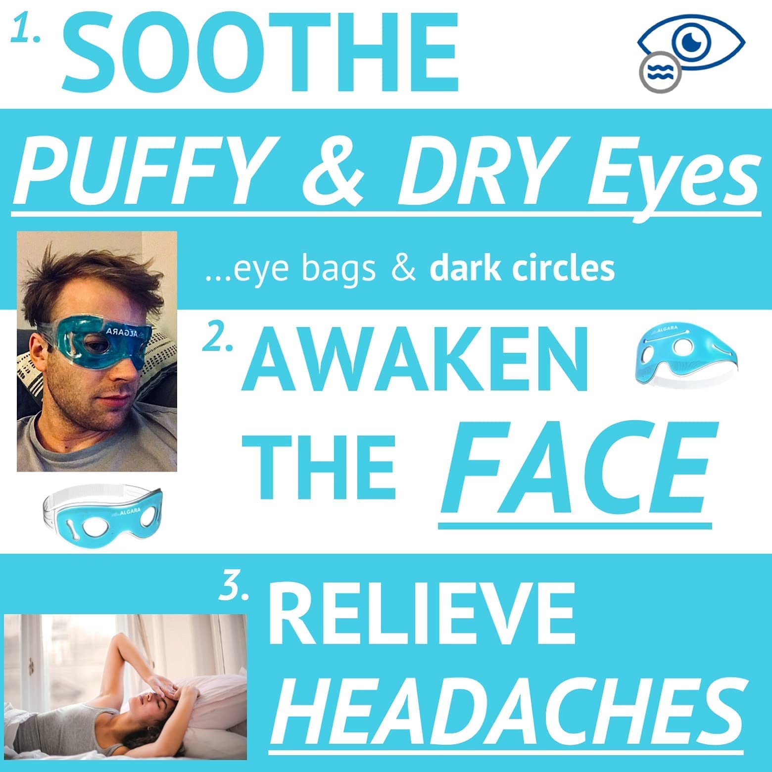 Buy ALGARA Gel Cooling Eye Mask Pack of 2 Reusable Cold Masks for