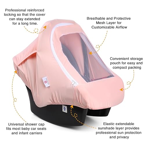 Miniatura 3 de Metplus 2-in-1 Baby Car Seat Cover, Multi Use Cover for Baby Car Seat Canopy with Privacy Sun Shade, Protect Your Baby's Safety Seat with Style, Pink