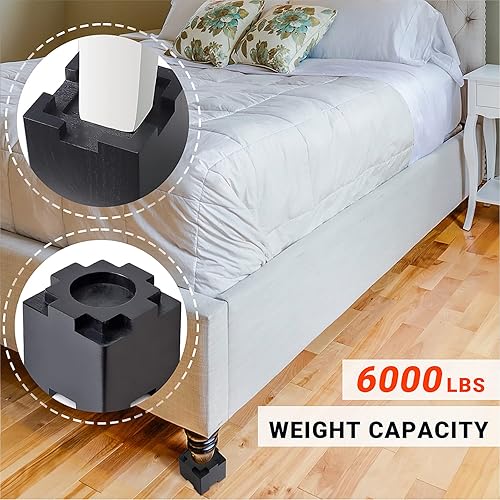 Miniatura 5 de Elevadores de madera de 3.5 pulgadas con almohadilla de goma antideslizante, elevadores de muebles resistentes y seguros, elevadores de cama