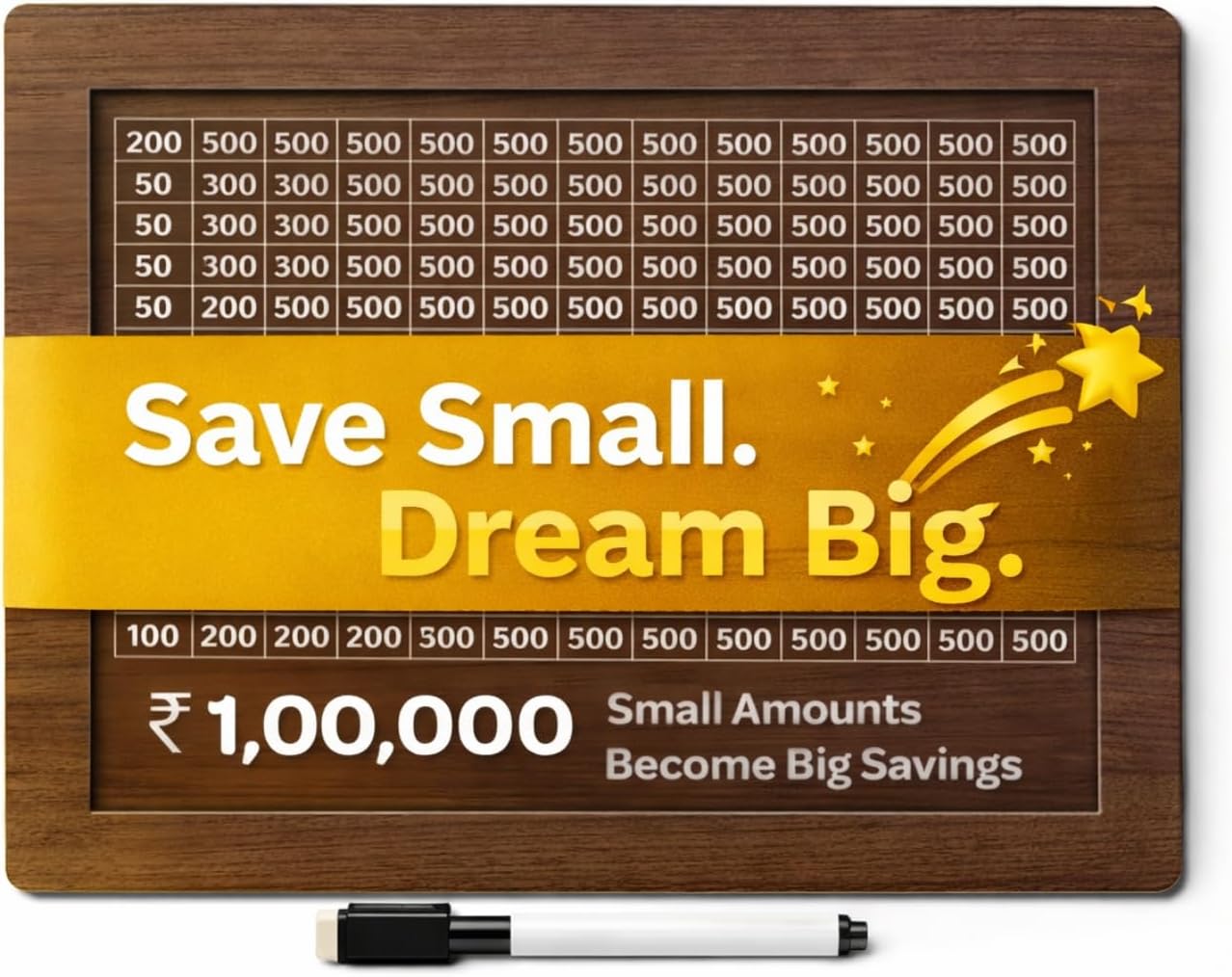 STOFFIER GARTEN Wooden Savings Box for Kids and Adults – Coin Bank with Number Tracker – Target ₹100000 Money Saving Box – Smart Wooden Piggy Bank for Home and Gifts