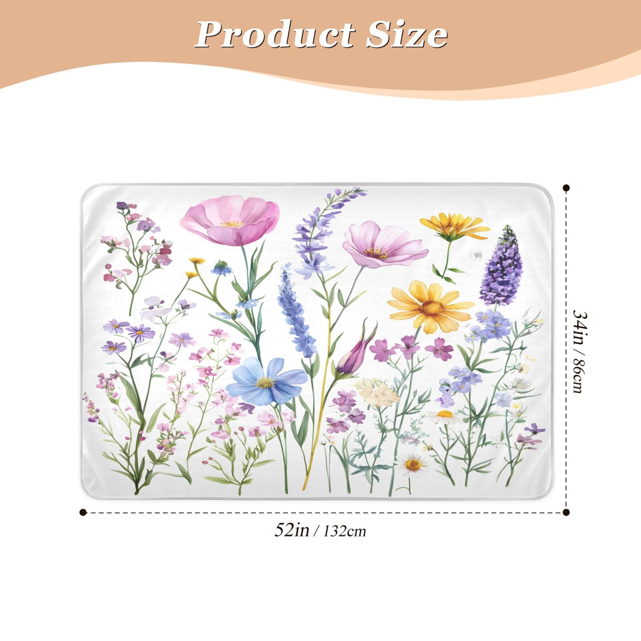 Takiito Watercolor Floral Bed Pad Reusable Bed Underpad Washable Waterproof Leak-Proof Quick Dry Incontinence Pee Pad for Toddlers Kids Adults Pets 34x52 in