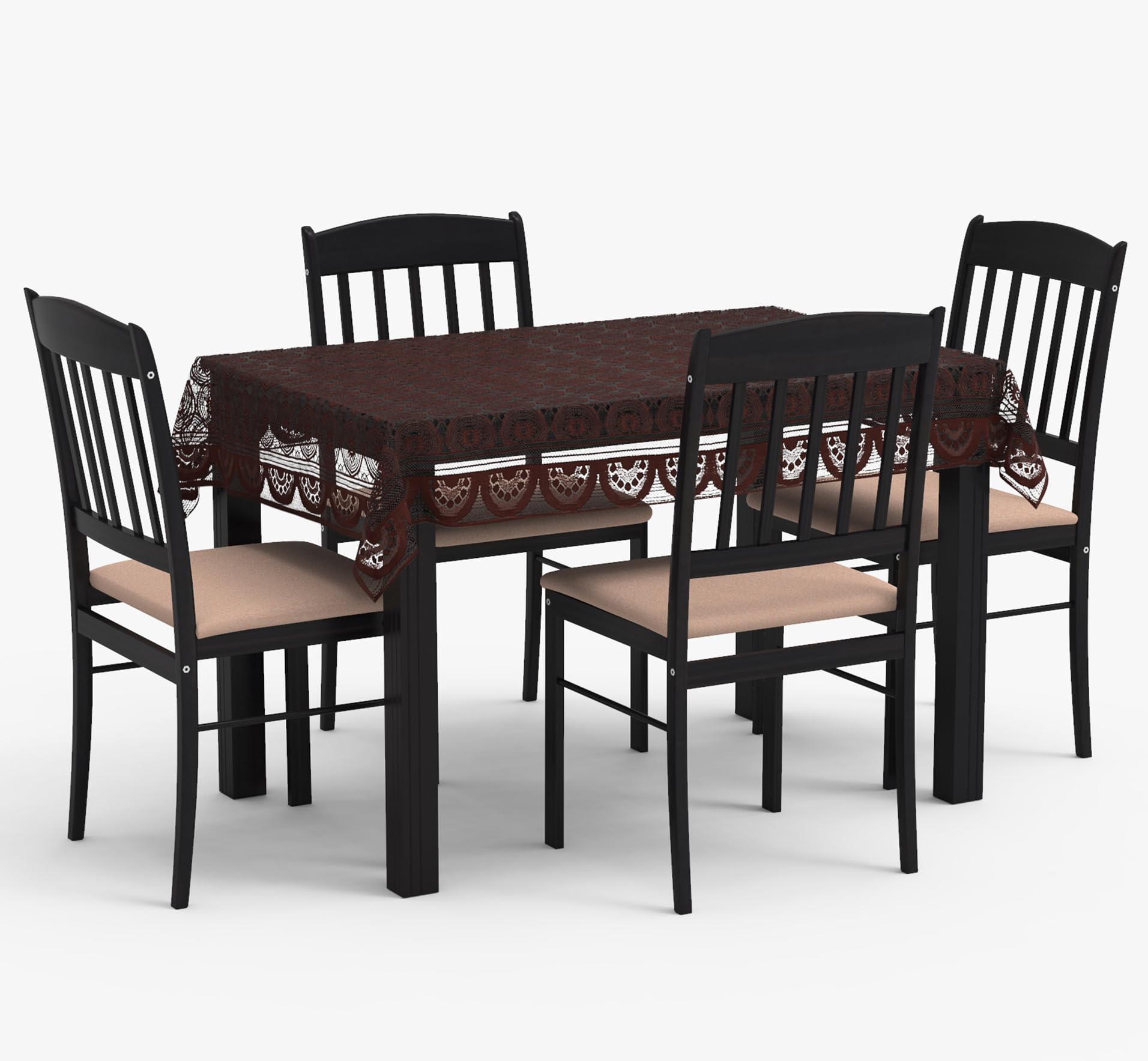 Weavers Villa Floral Cotton Net 4 Seater Rectangular Table Cover (40 x 60 Inches, Brown)