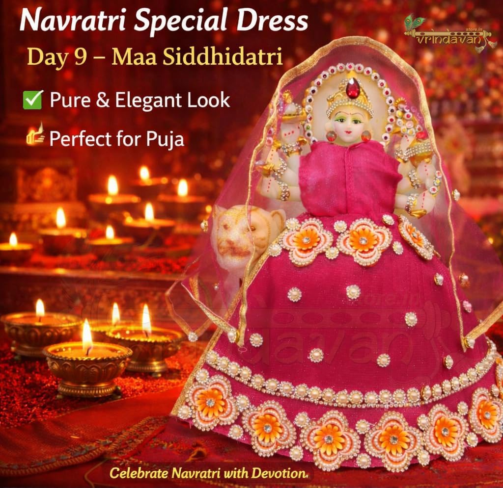 MATA Rani Dress for 16 Inch Idol | Siddhidatri MATA Navratri Day 9 Poshak | 11 Inch Lehenga 6 Inch Choli with Dupatta | Designer Idol Dress for Mandir Puja, Festival Decoration