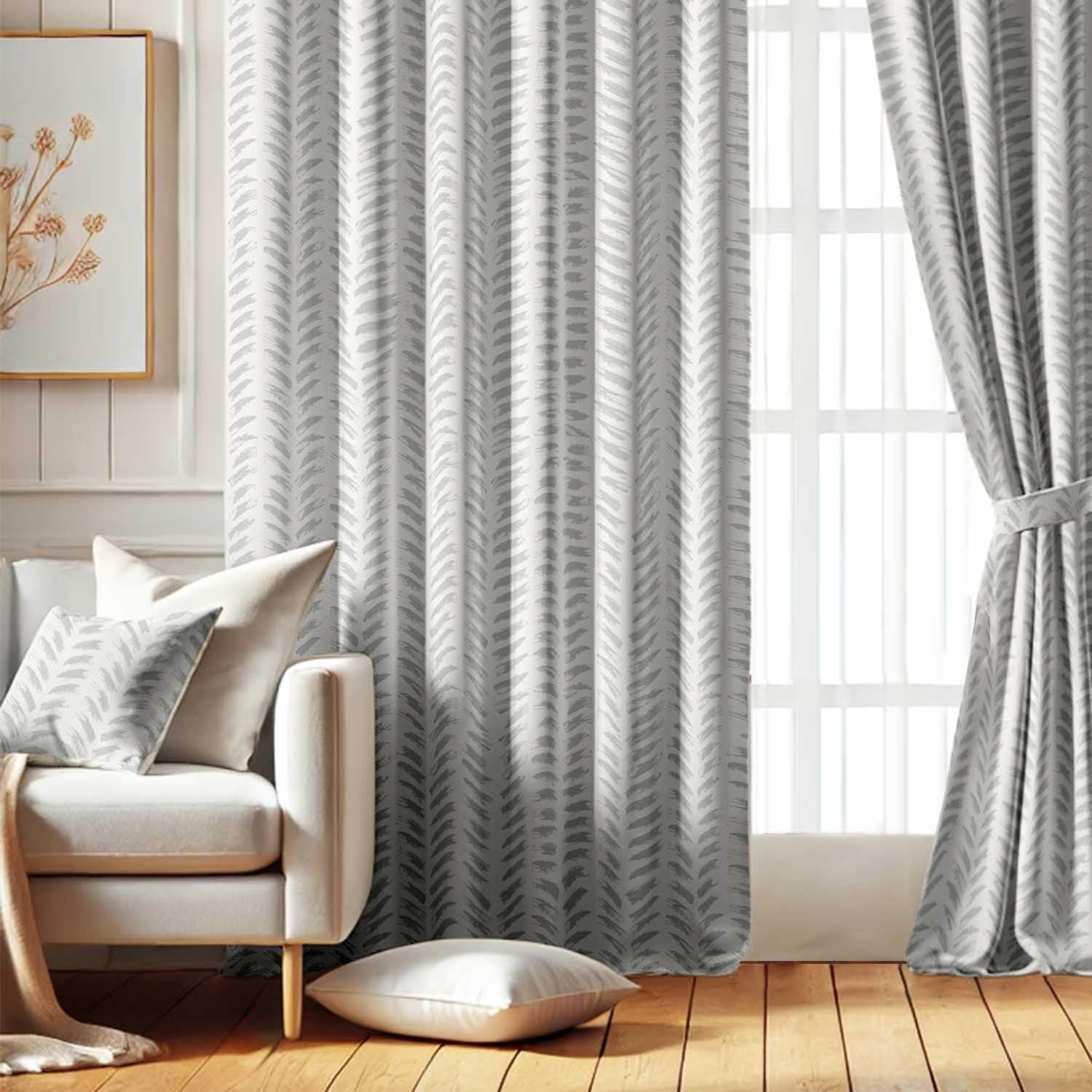 Printed Blackout Curtains - Gray Design, Set of 2 Panels, 42 x 63 Inches - Room Darkening, Thermal Insulated Window/Door Drapes with Grommets