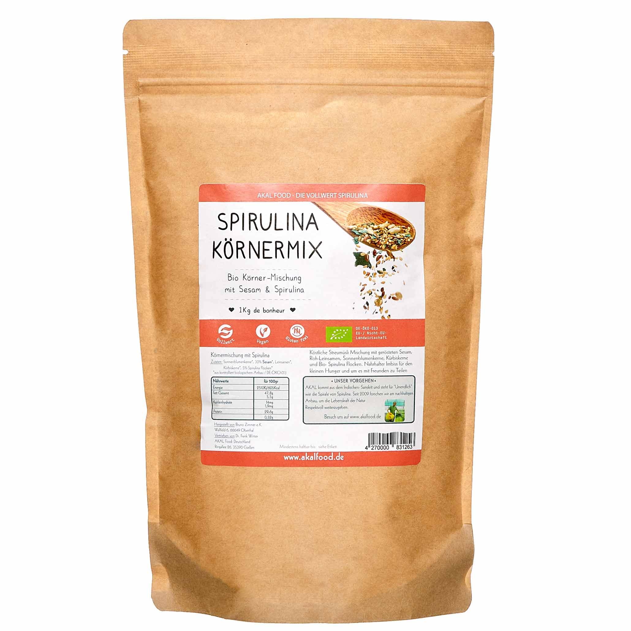 Manufaktura Spirulina mieszanka ziaren I bio mieszanka surowych produktów, żywność wegańska, naturalna mieszanka orzechów z lnianą i sezamem bez dodatków, idealna jako nałożenie sałatek, musli (1 kg)