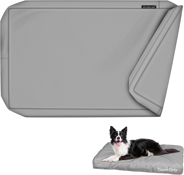 Explore Land Waterproof Dog Bed Cover Canvas Washable Dog Crate Pad Replacement Cover for 48 Inch Crate, 46Lx29Wx4H inch, Gray