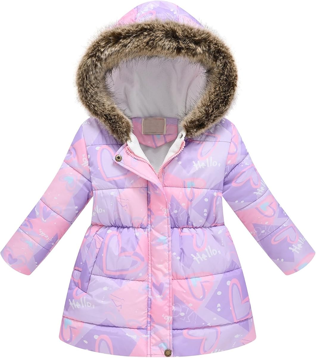 Girls Winter Coat Waterproof Jacket Hooded Quilted Puffer Sherpa Heavyweight Long Parka for Kids