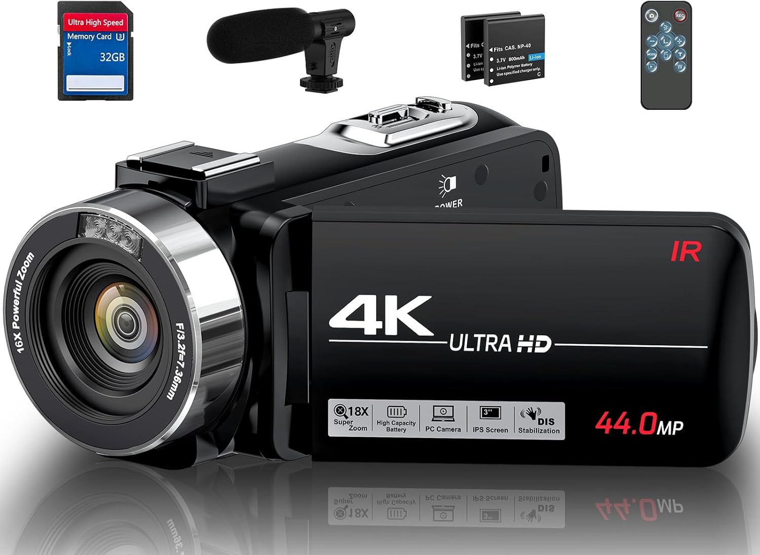 DINGETU Camcorder Video Camera 4K Ultra HD 44MP Vlogging