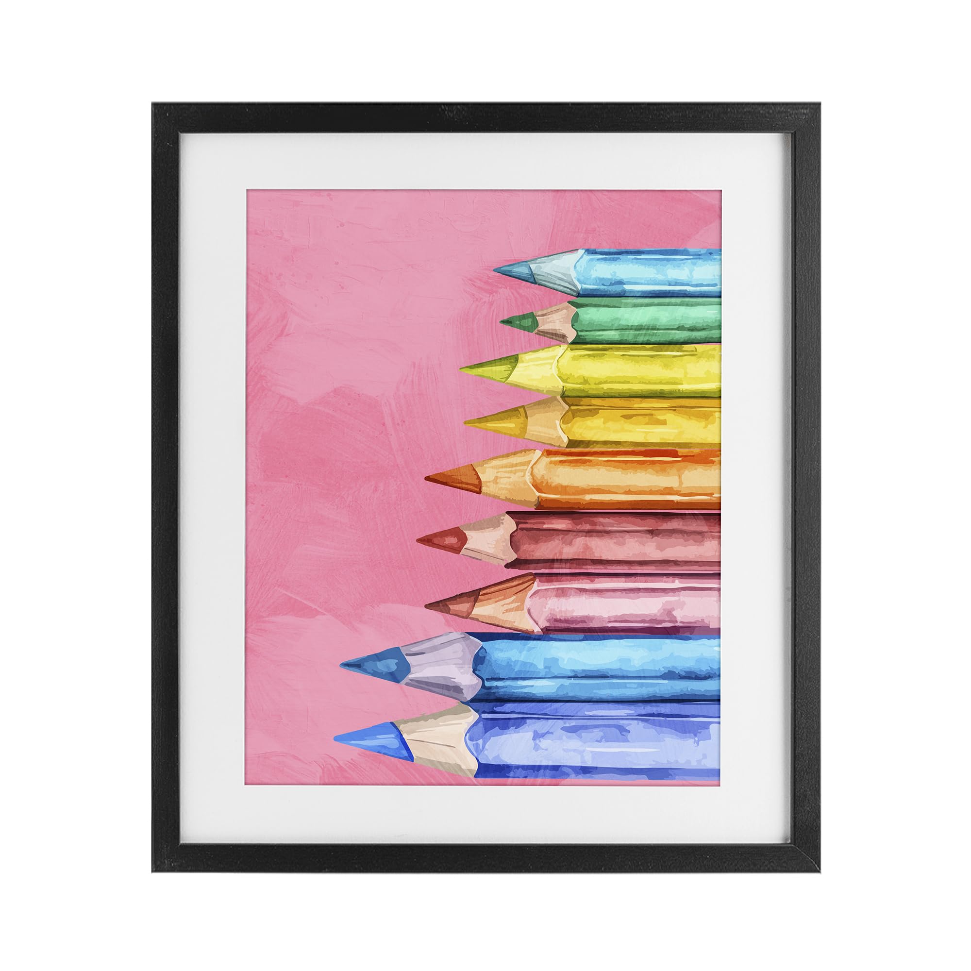 Stupell Industries Midnight Black (Textured) 'Vibrant Pencils On Pink'| Framed Print Under Glass