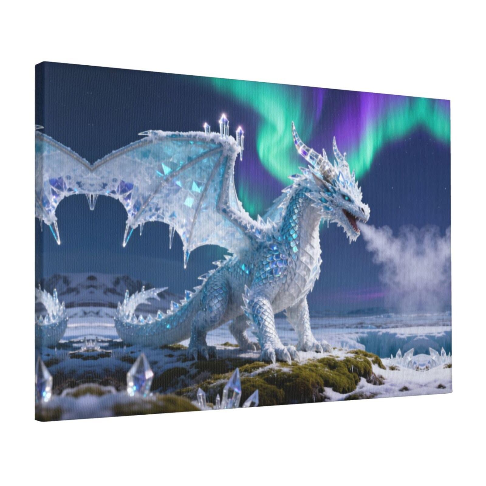 CNTDBU Winter Dragon Canvas Wall Art 16x24 Inch-Large Modern Painting Print for Living Room, Framed Ready to Hang Artwork for Bedroom