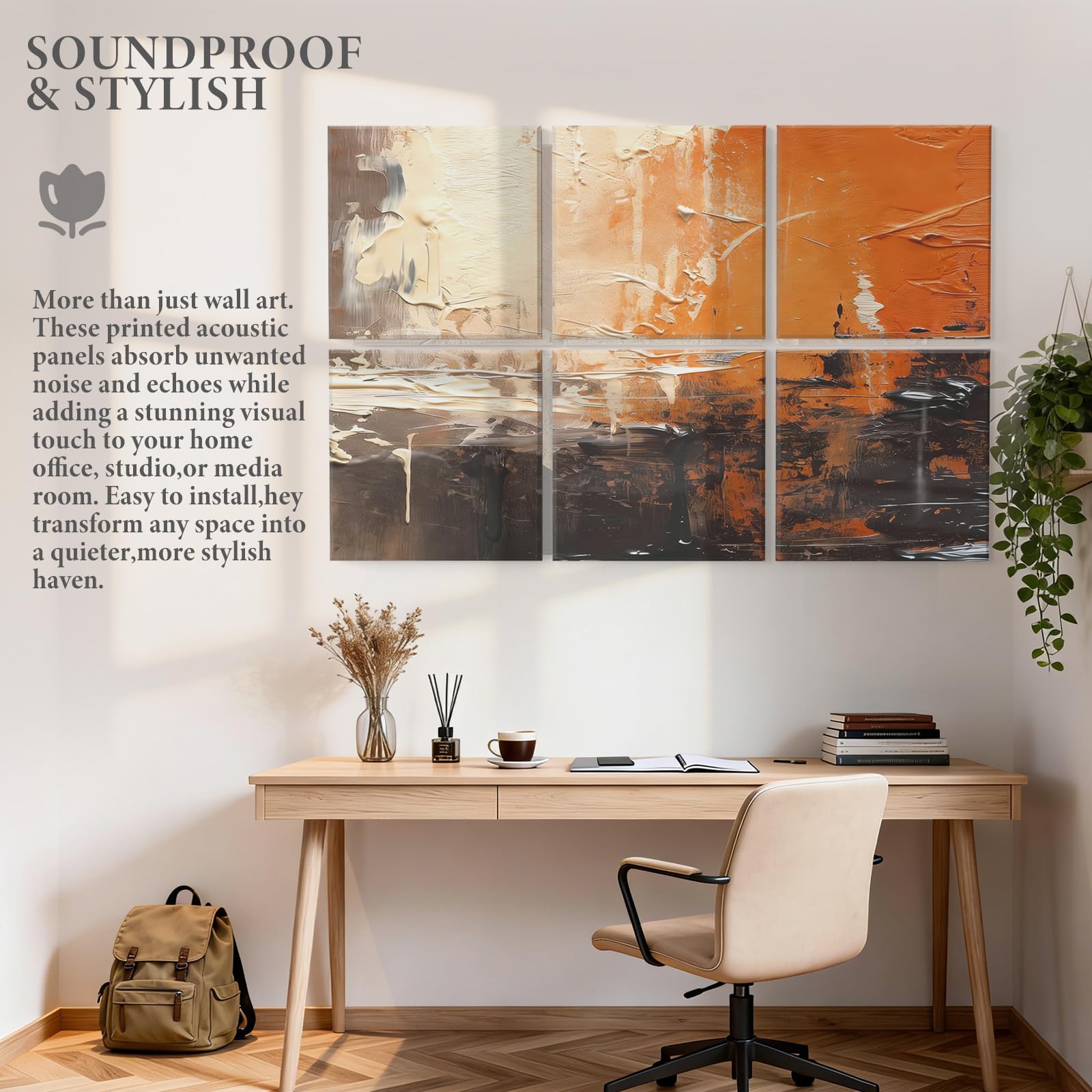 JBER Paneles acústicos de arte, paquete de 6 pinturas de pared grandes autoadhesivas para decoración de pared, paneles de absorción de sonido para estudio de grabación, sala de estar, baño, 180 x 120