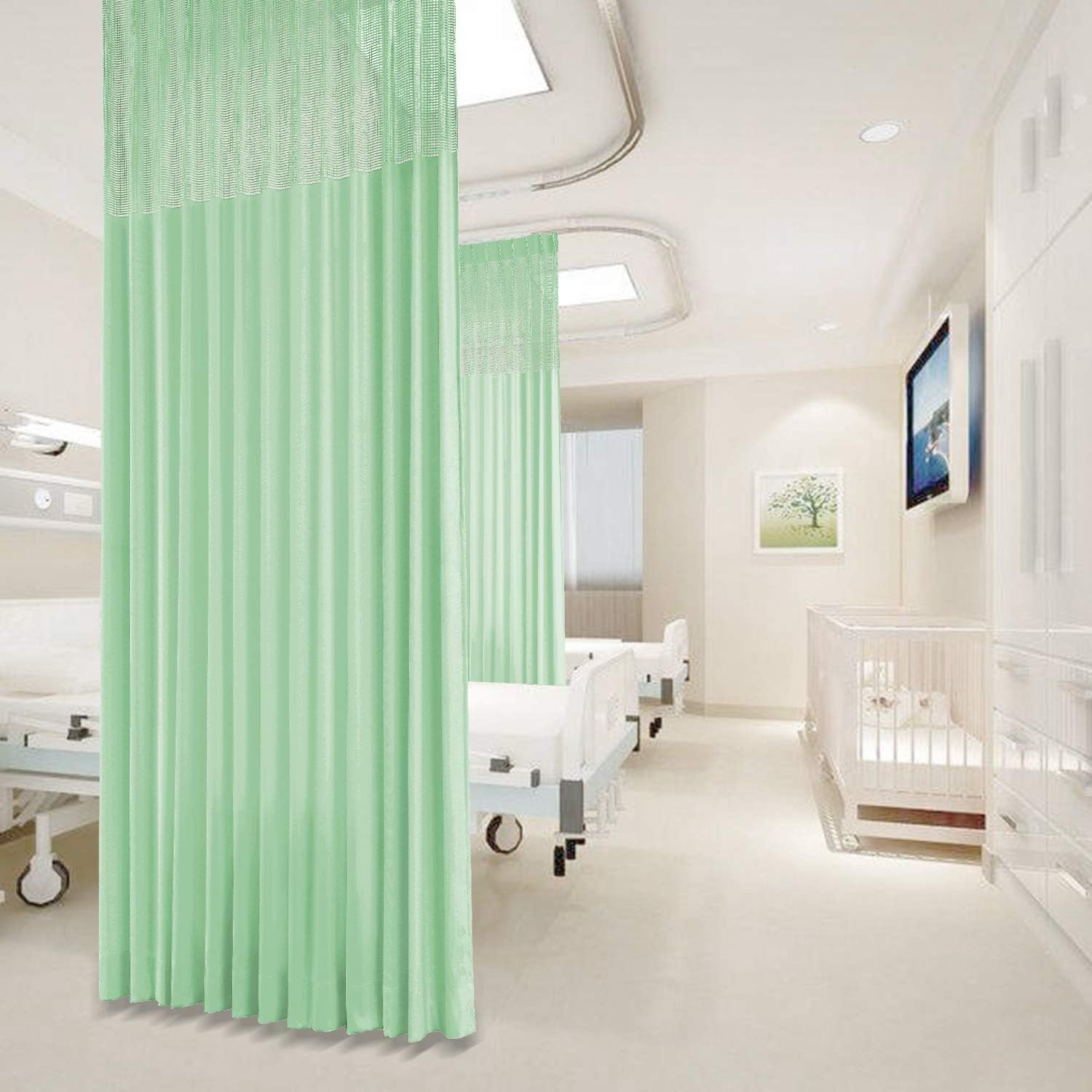 Macochico Pinch Pleated Medical Curtains Green Privacy Cubicle Curtain for Hospital Medical Clinic SPA Lab Cubicle Curtain Room Divider,8ft Wide x 8.5ft Tall(1 Panel)